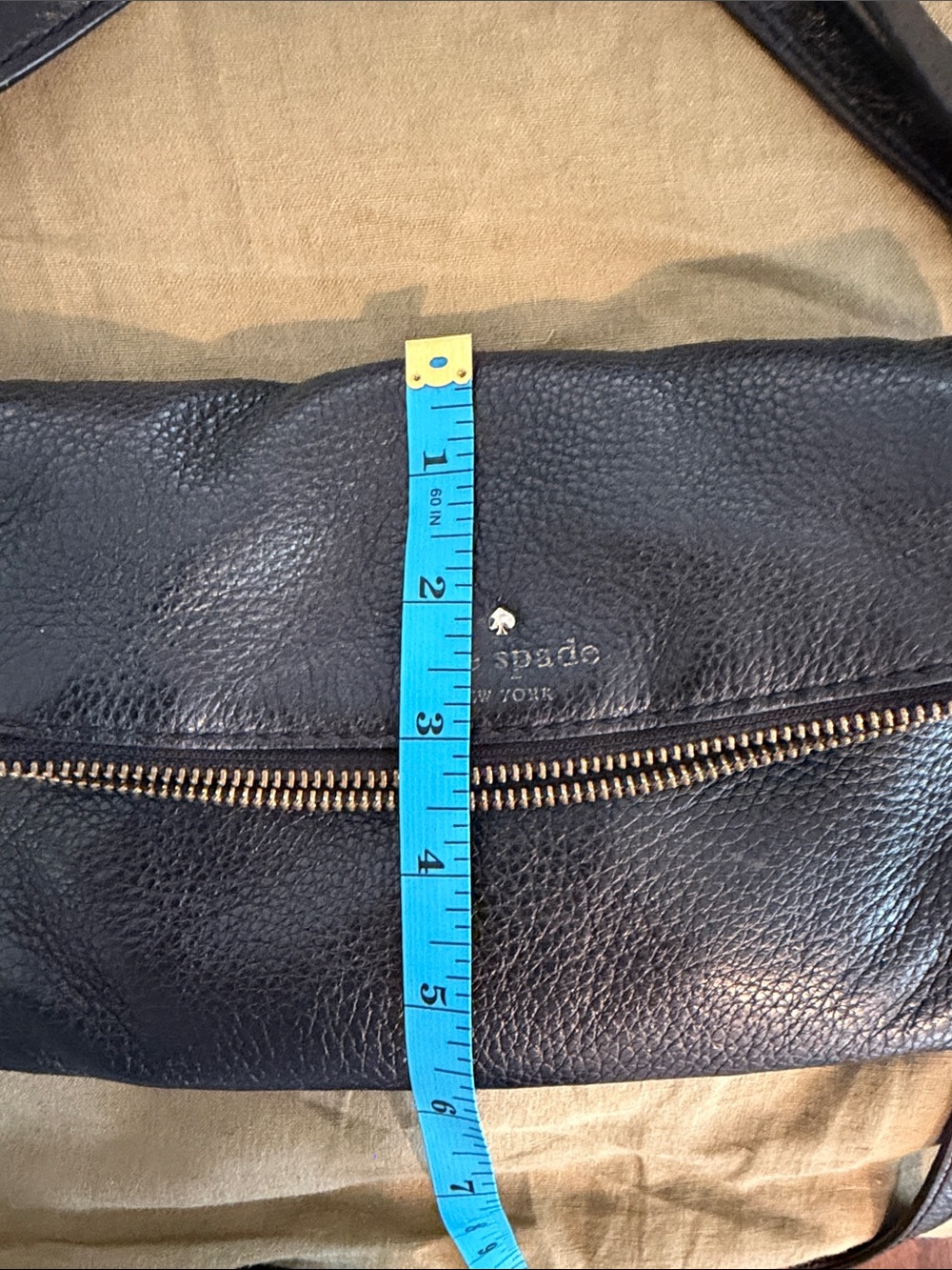kate spade Black Pebbled Leather Fold-Over Crossbody with Front Zip and Pocket - Picture 15 of 16